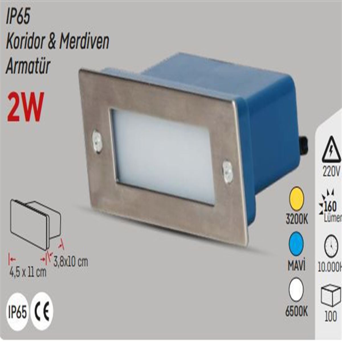 2W MER. DUV. ARM. IP65 KROM BEYAZ IŞIK 1